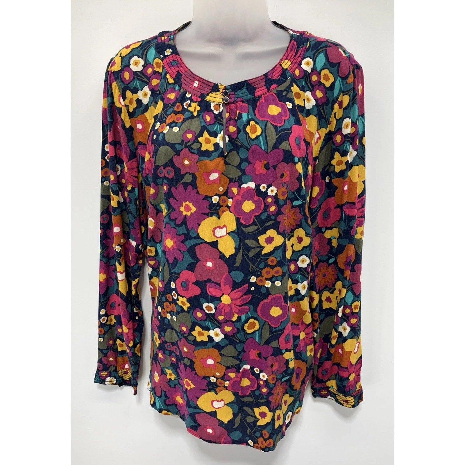 Talbots floral long sleeve Button Front top size L