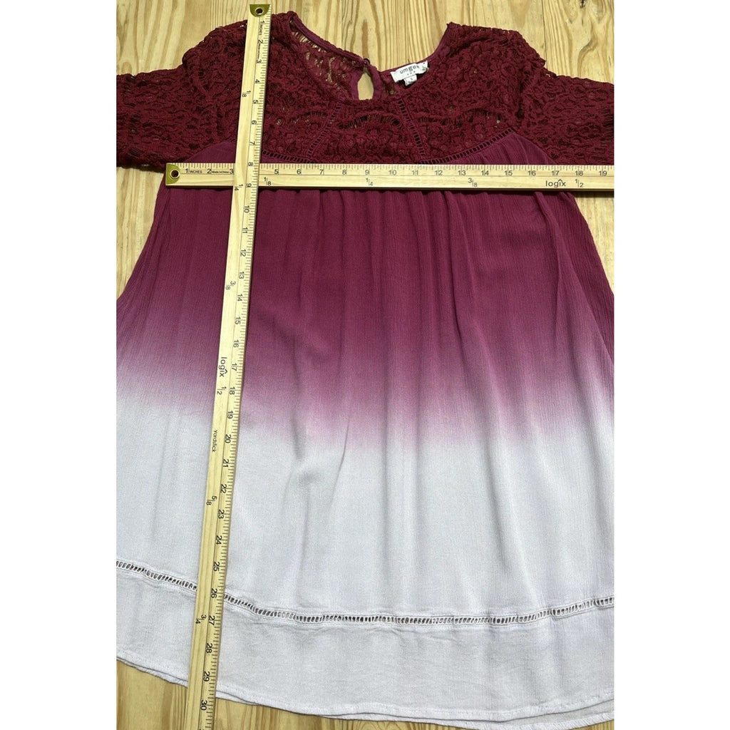 Umgee Sz S Top Tunic Bell Sleeve Pink Ombre Boho Shirt Lace