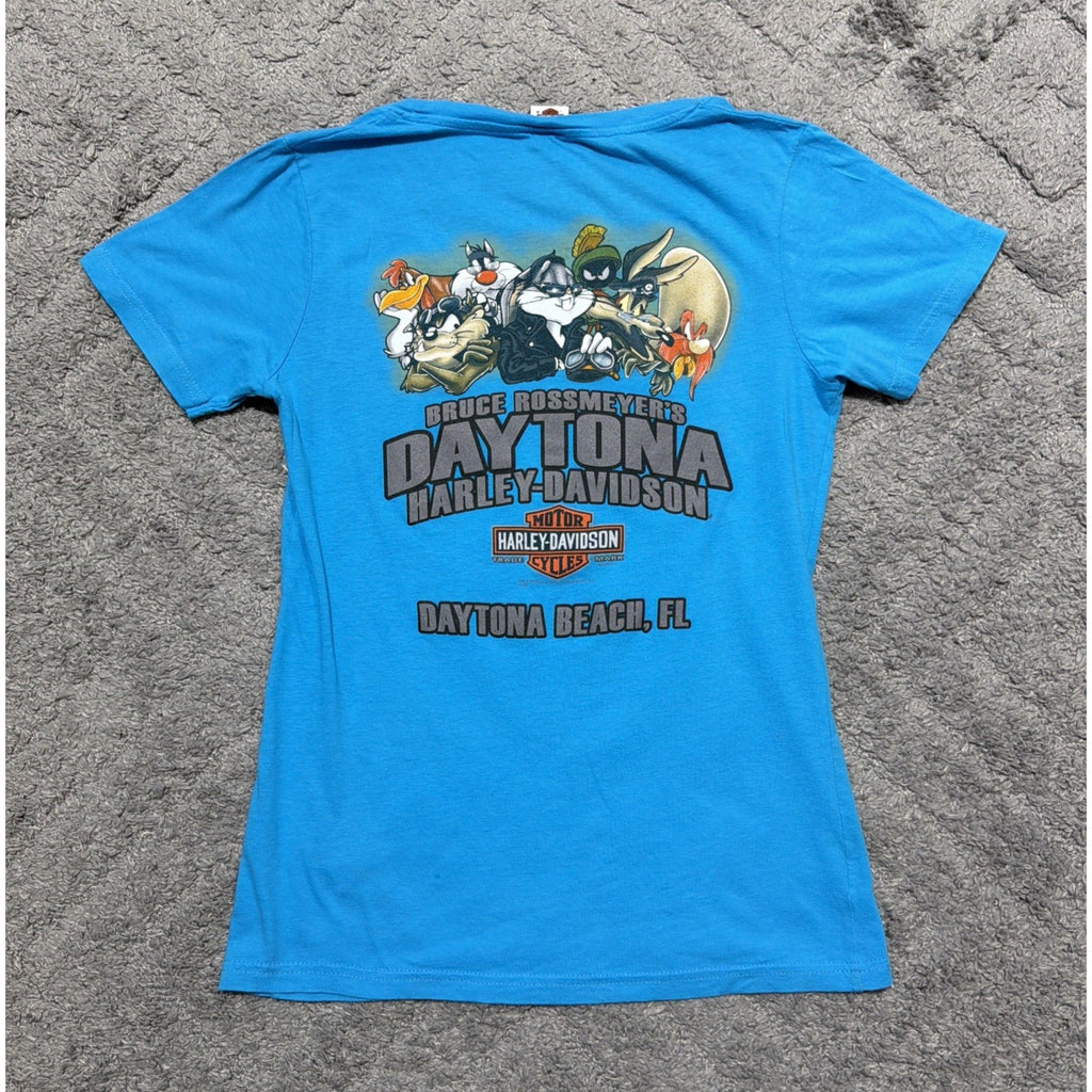 Harley Davidson Womens Looney Tunes T Shirt Large Blue 2017 Daytona Beach FL