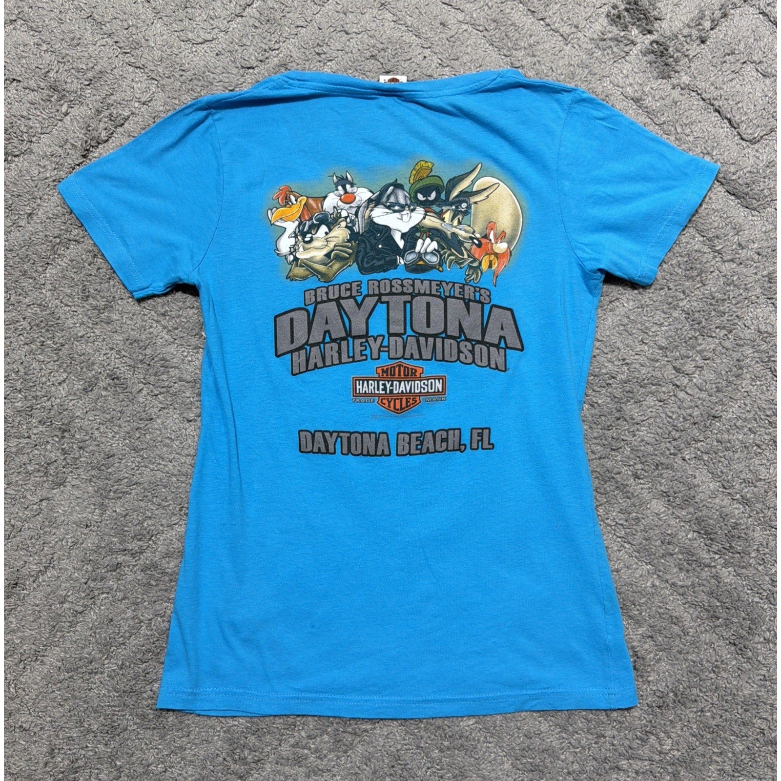 Harley Davidson Womens Looney Tunes T Shirt Large Blue 2017 Daytona Beach FL