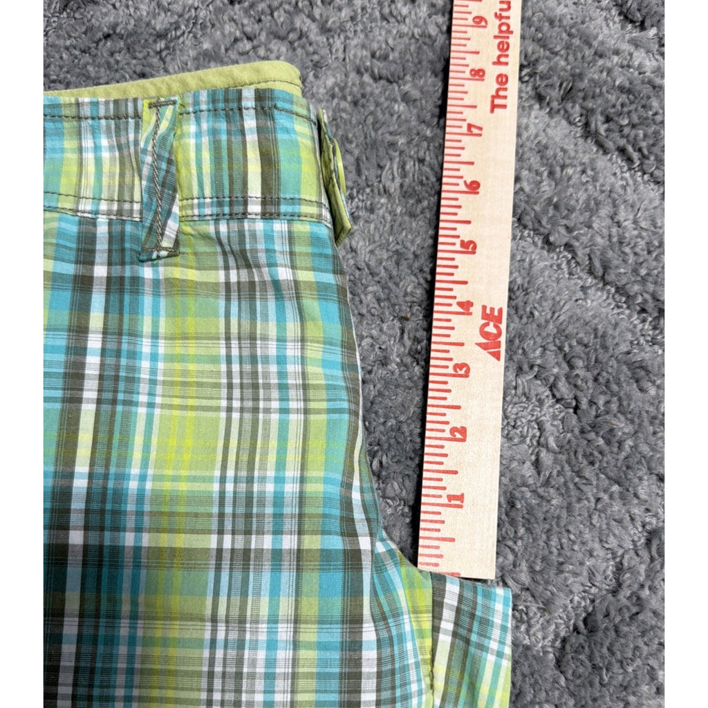 SO WEAR DECLARE size 5 PLAID blue green slit pocket BERMUDA SHORTS New
