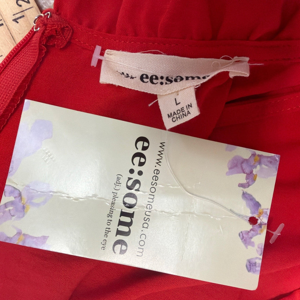 Ee:some Women’s Red Wide Leg Romper Jumpsuit Size Large Pockets Stretch NWT