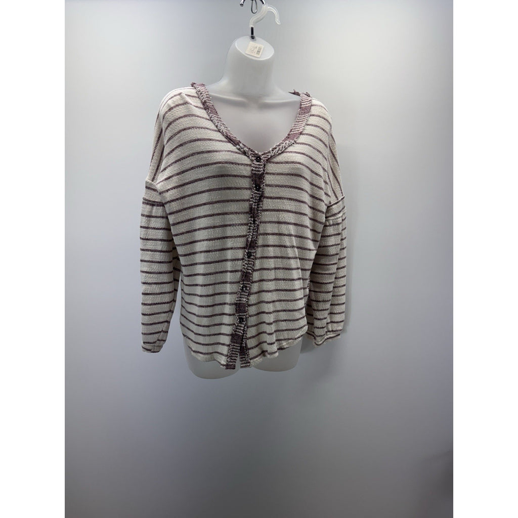 Umgee Long Sleeve Striped Button Top Size Small Oversized Sweater