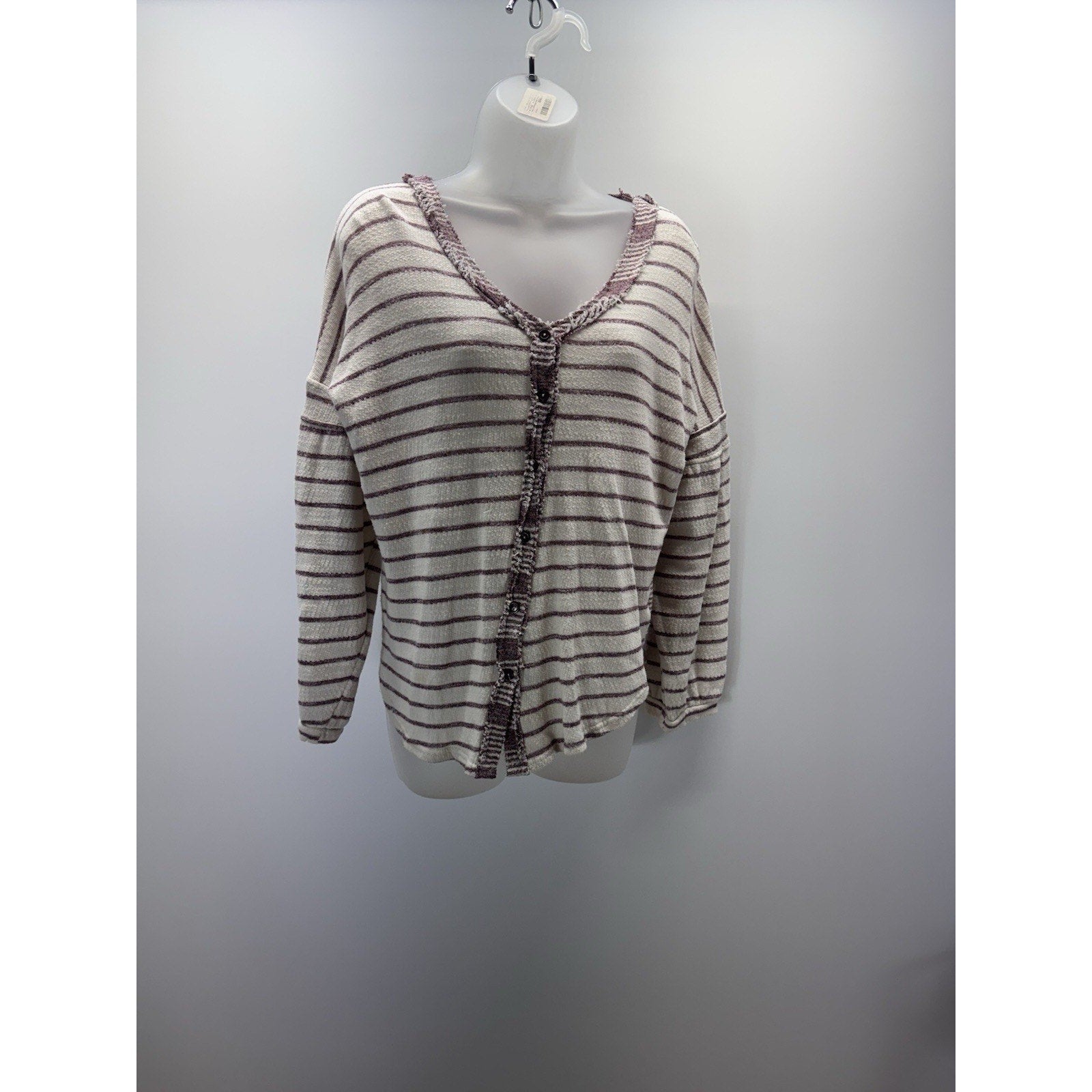 Umgee Long Sleeve Striped Button Top Size Small Oversized Sweater