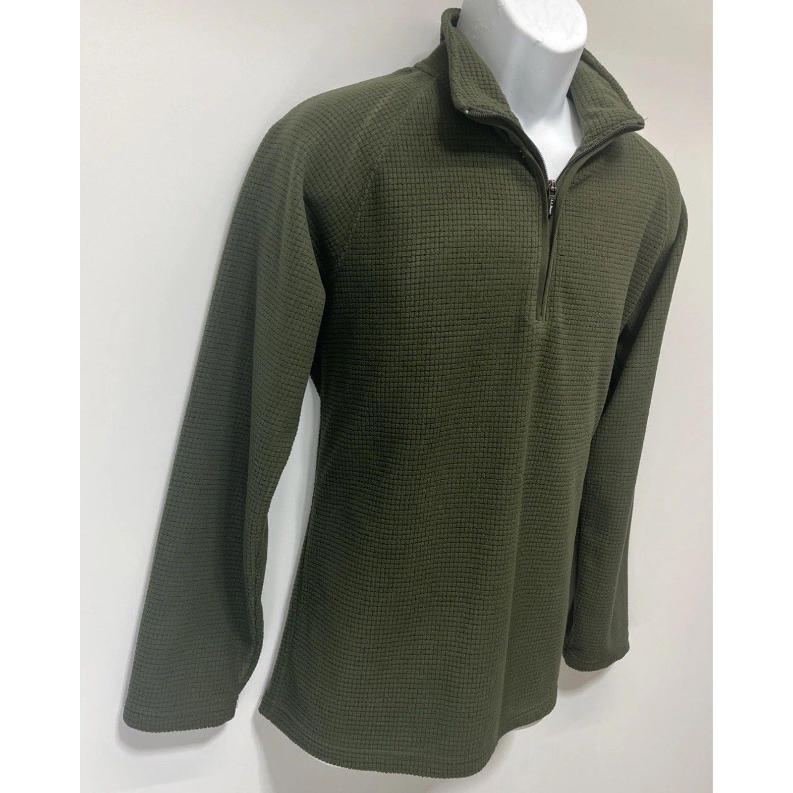 LL Bean Men's 1/4-Zip Long-Sleeved Pullover Size Small Green Waffle-Knit