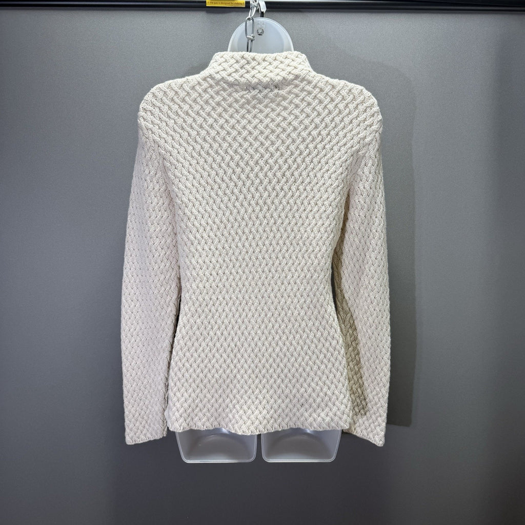 Wainscott Sweater Womens L Cream 100% Cotton Basketweave Mock Neck Pullover