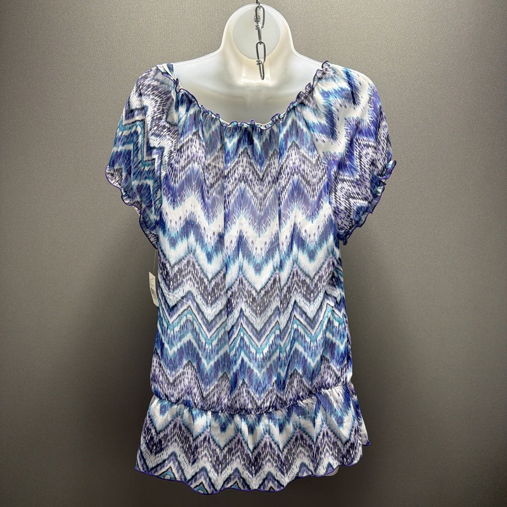 B-Wear Women's Abstract Multicolor Aztec Lined Drape Top Blouse L NWT