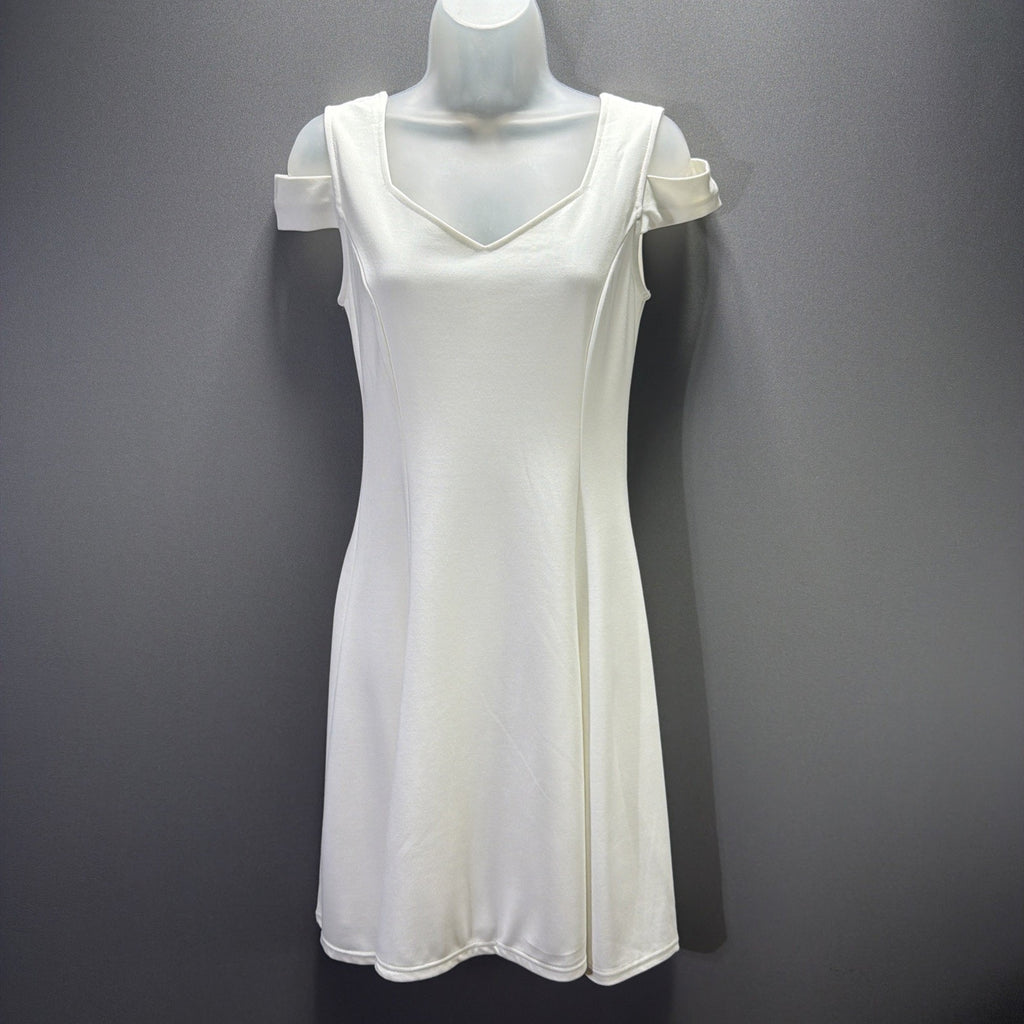 Ins Nova Women's Cold Shoulder Sleeve White V-Neck A-Line Dress Size Small NWT