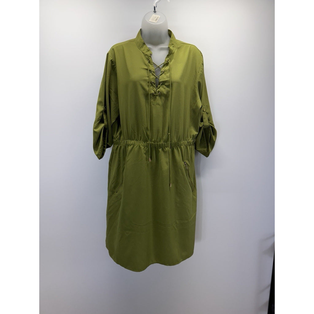 Speed Limit MPH Button Down Olive Green 3/4 Sleeve Women’s Plus 1X