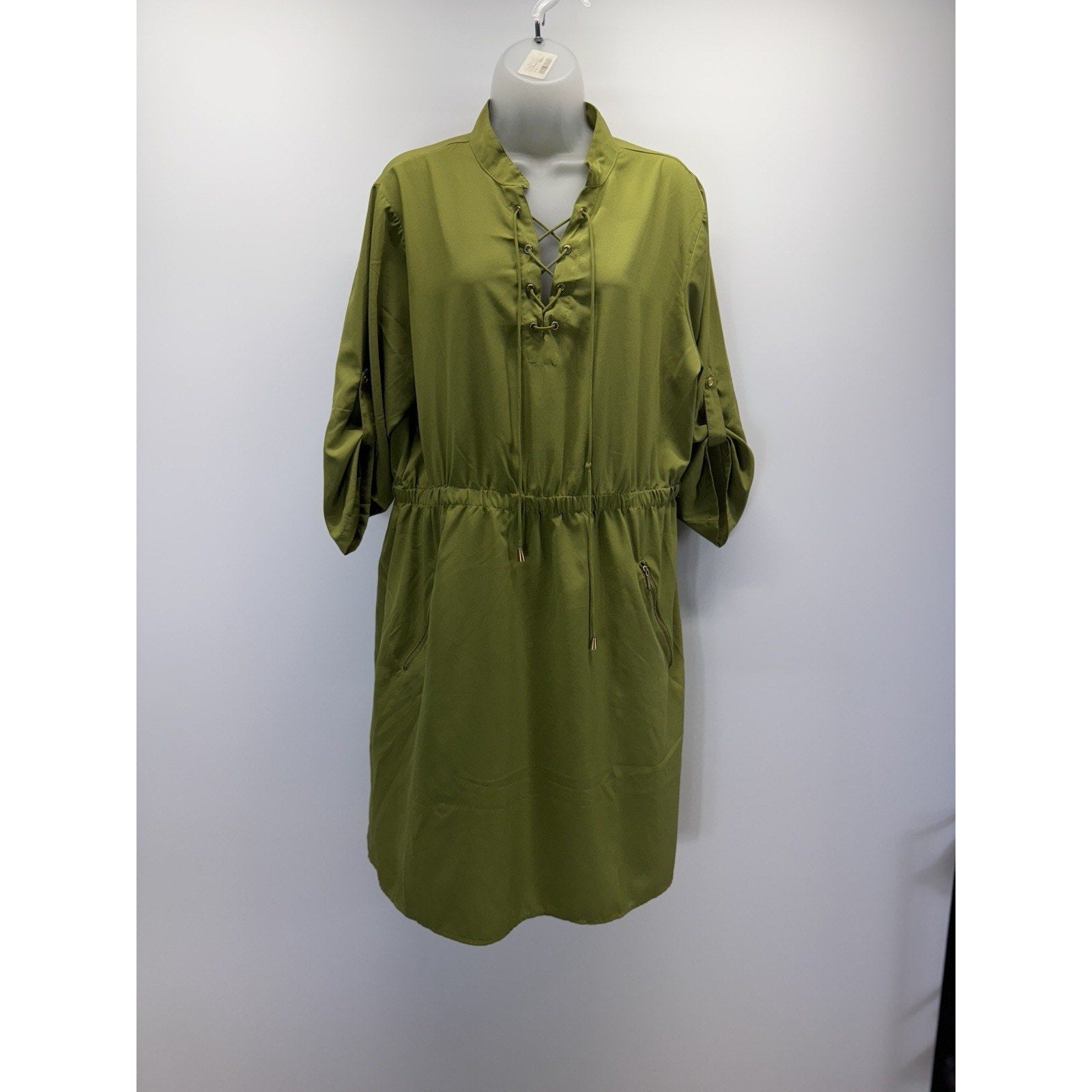Speed Limit MPH Button Down Olive Green 3/4 Sleeve Women’s Plus 1X