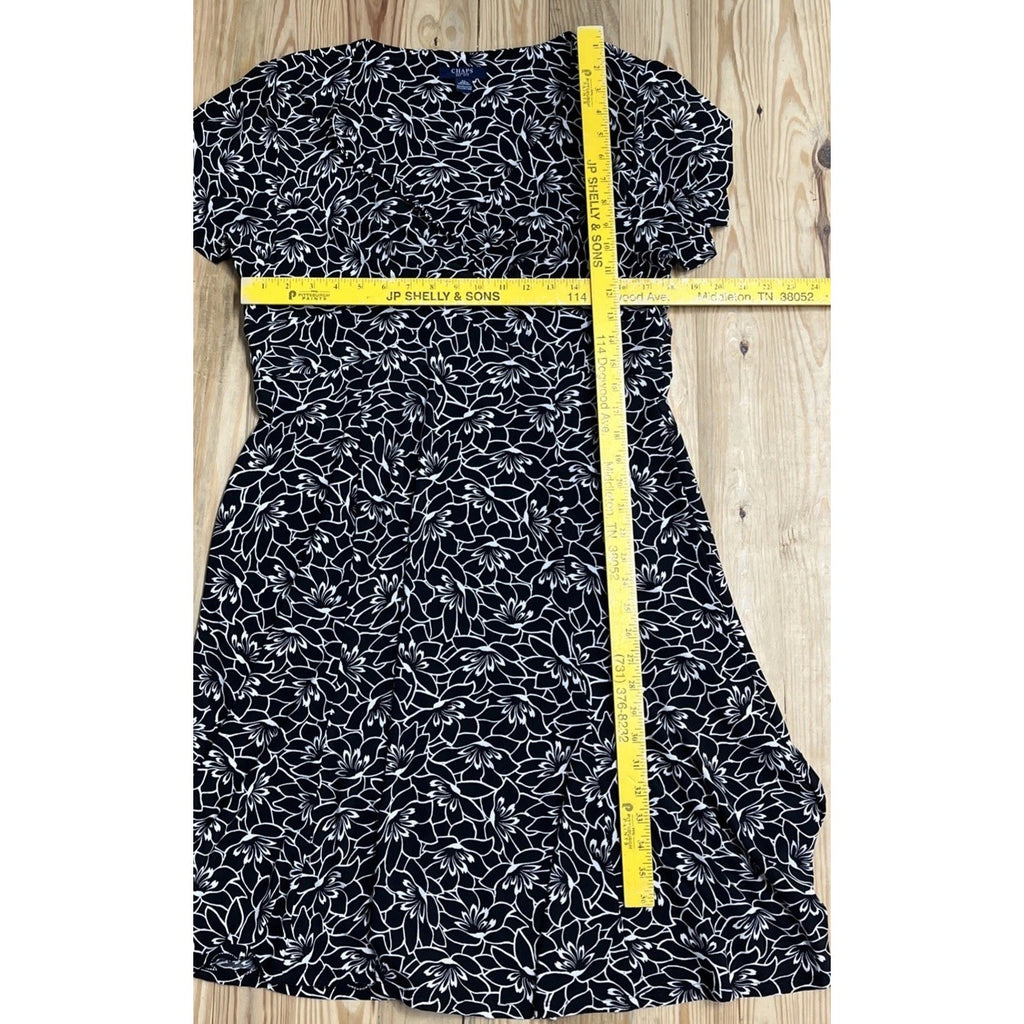 Chaps Ralph Lauren Dress Black Ivory XL Stretch Short Sleeve Washable