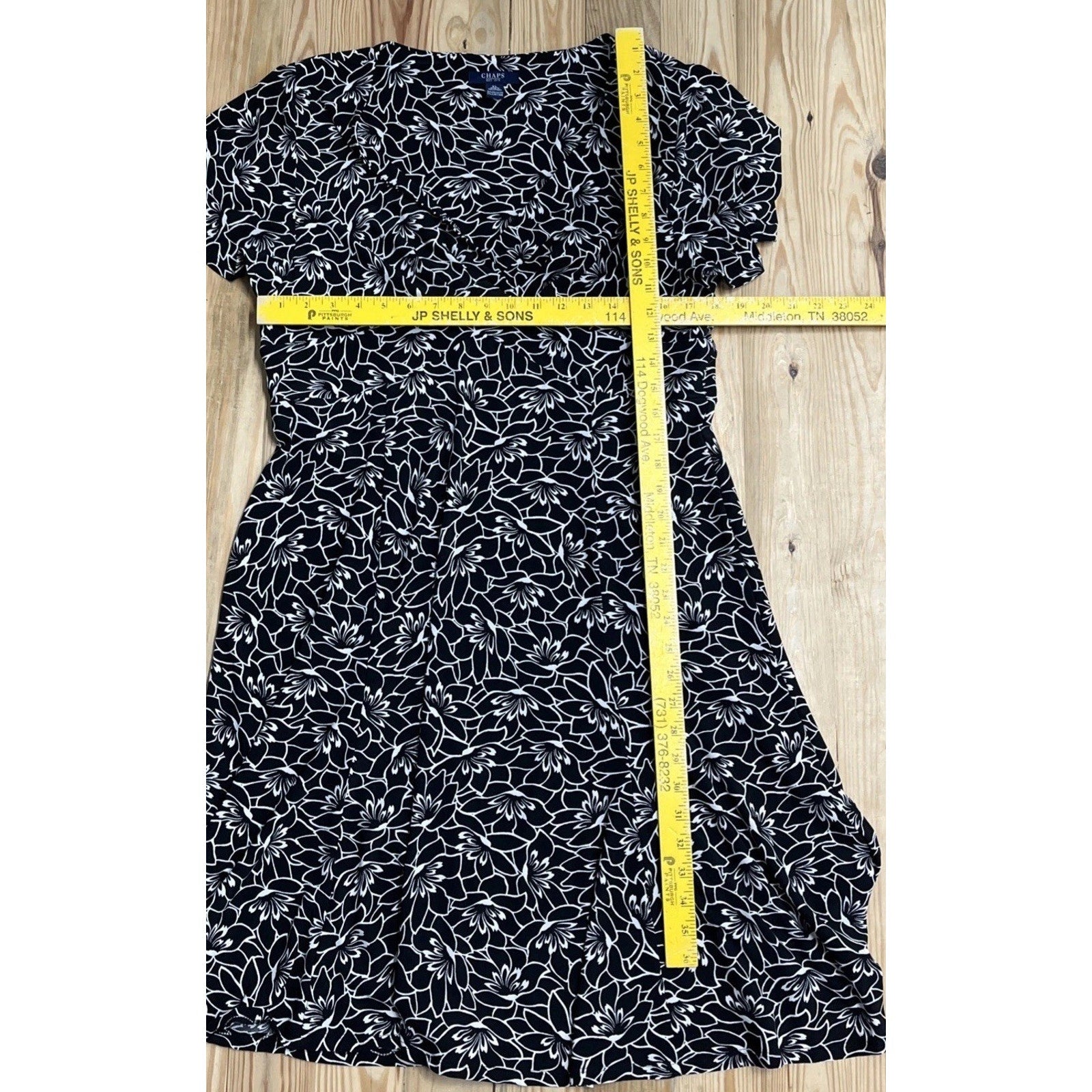 Chaps Ralph Lauren Dress Black Ivory XL Stretch Short Sleeve Washable