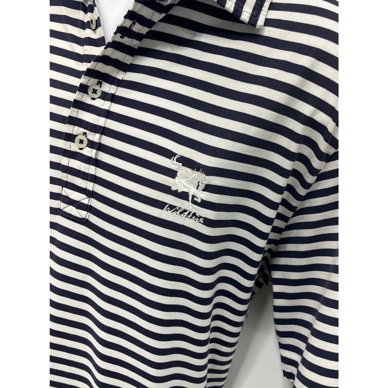 Ralph Lauren Polo Golf Shirt Mens L Blue White Wildfire Logo Pima Cotton