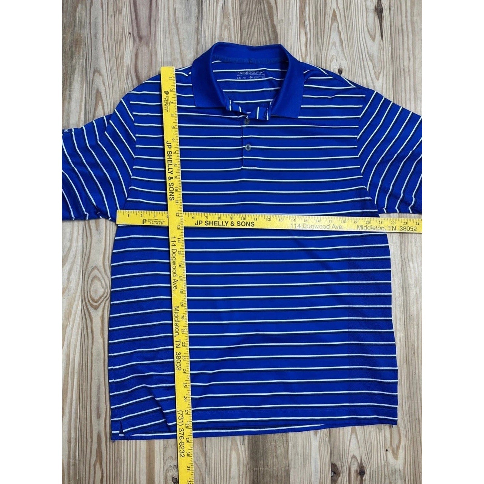 NIKE GOLF Mens Large S/S Dri Fit Golf Polo Shirt Slate Blue Gray White Striped