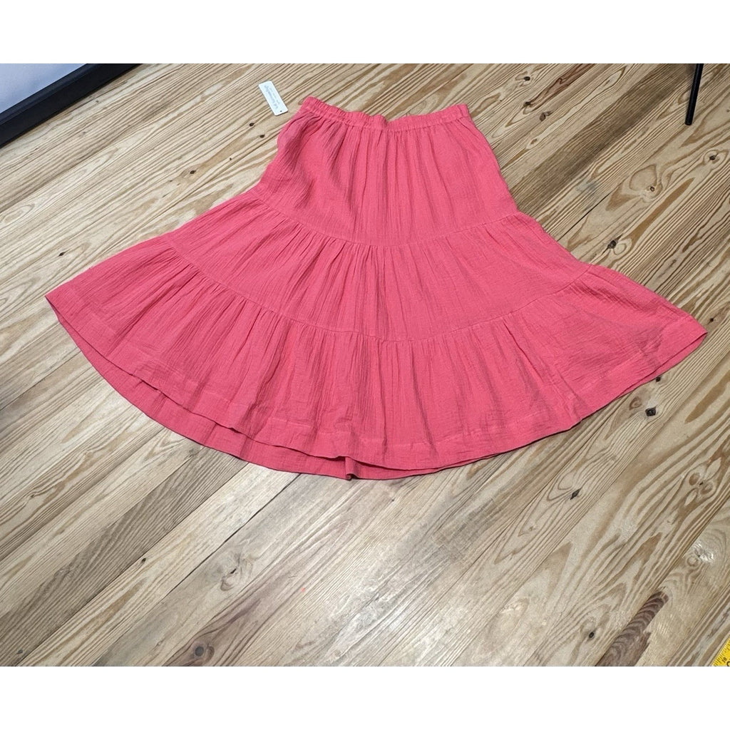 Soft Surroundings Pink Coral 100% Cotton Tiered Aline Skirt Women’s Petite Med