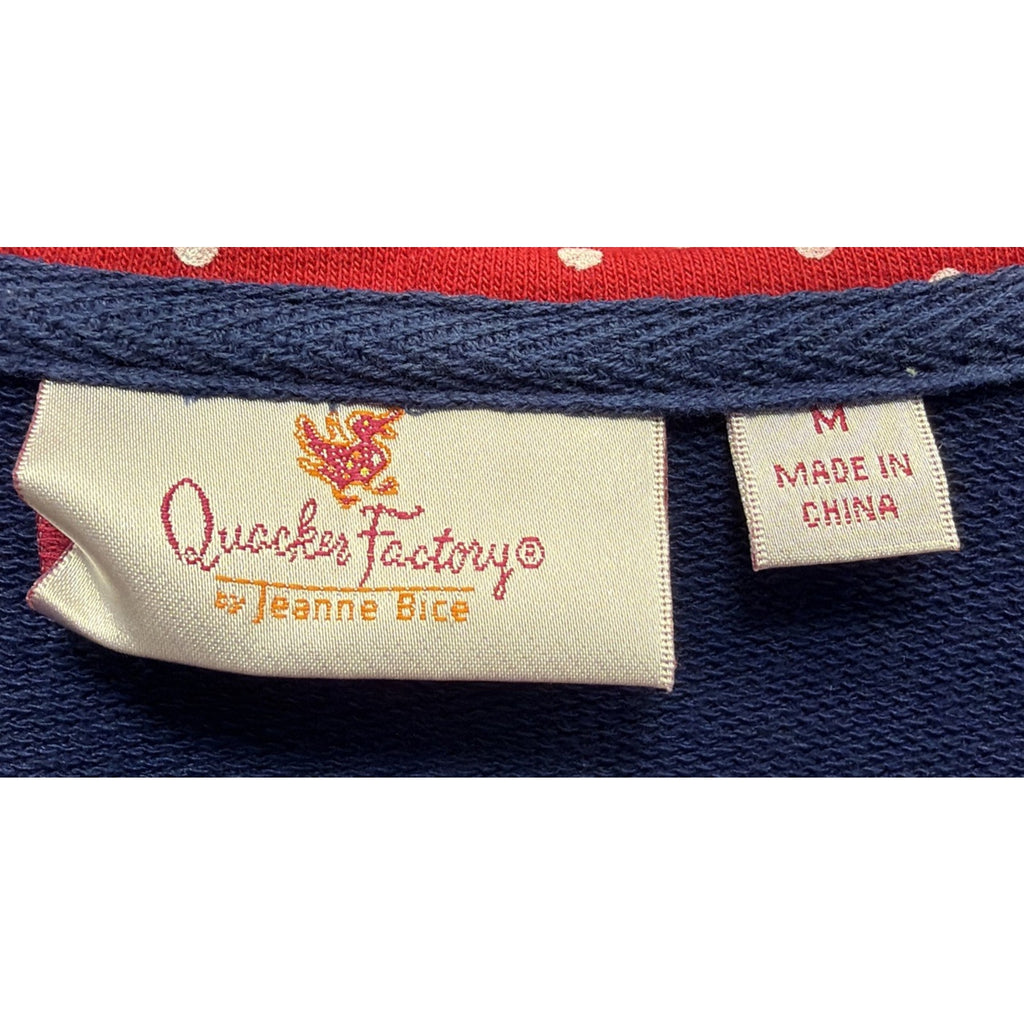 Quacker Factory Women's Polka Dot Trim Blue Hoodie Full Zip Size-M