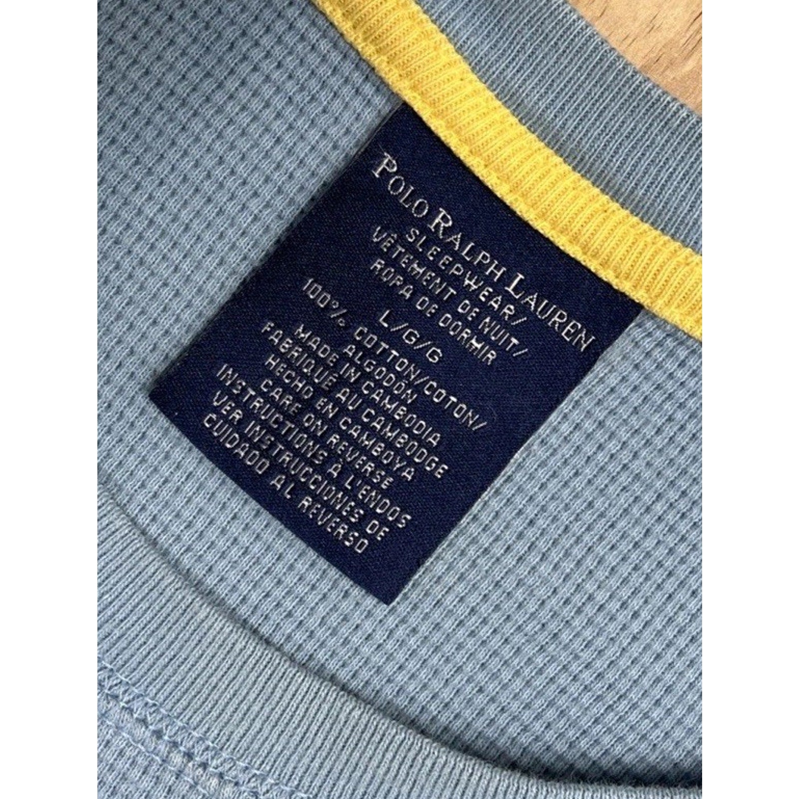 Polo Ralph Lauren Sweater Men Large Waffle Blue Sleepwear Pajama Outdoors Cotton