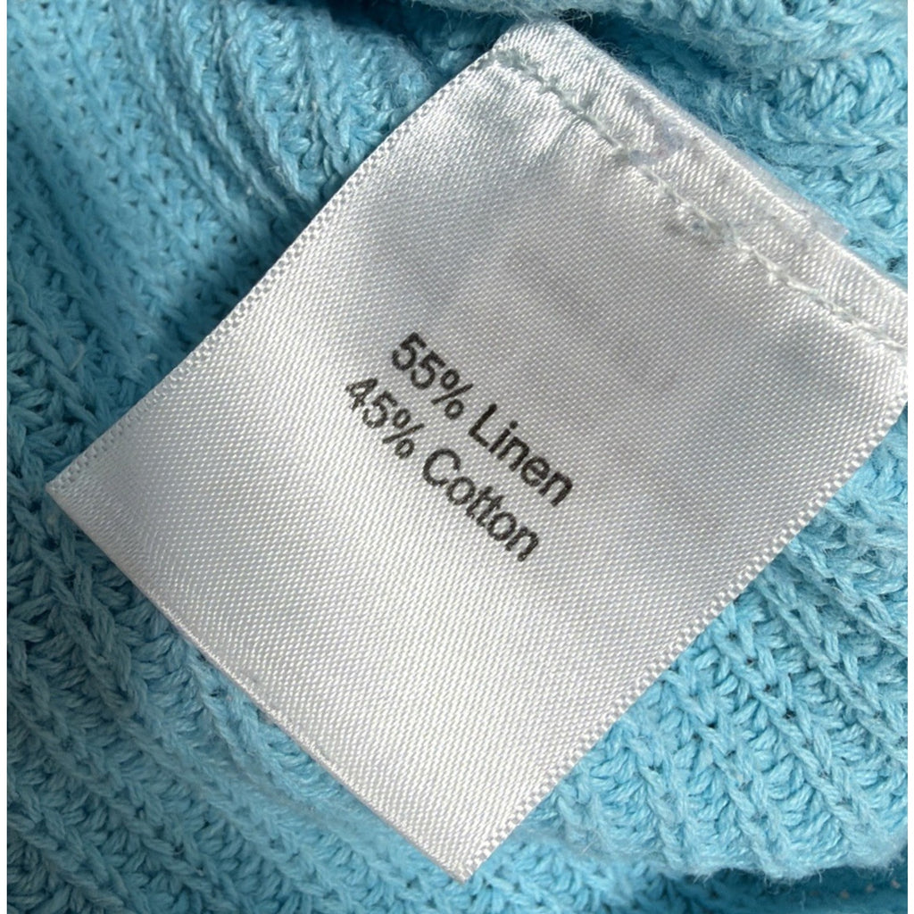 Norm Thompson Womens XL Short Sleeve Open Knit Tunic Top Blue Linen Blend