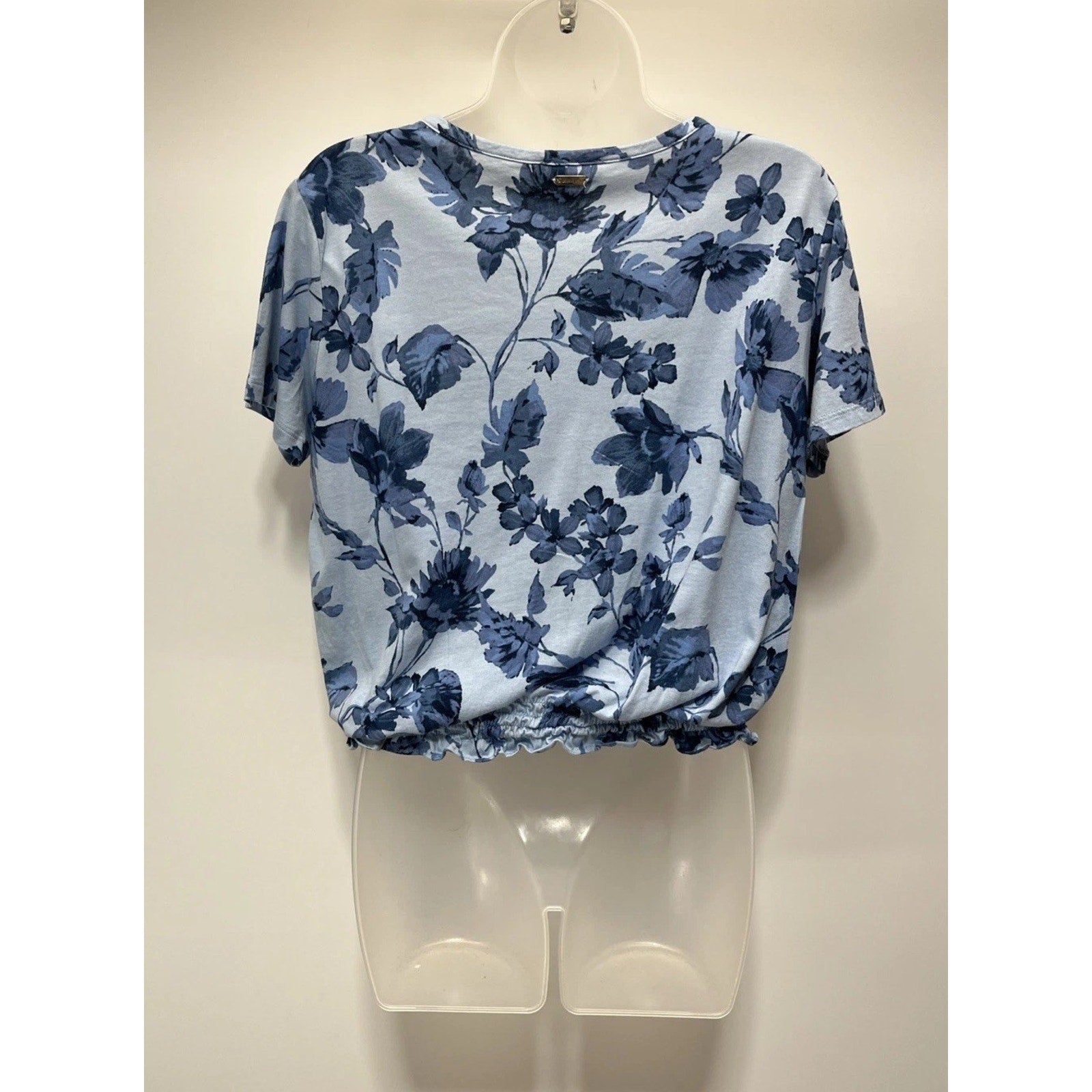 NWT Calvin Klein Women's Crew Neck Floral Print Smocked Hem Short sleeve Top- S