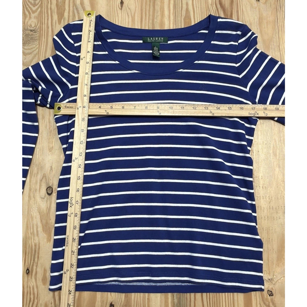 Lauren Ralph Lauren Womens Top Size L Blue Striped Knit Shirt Long Sleeve