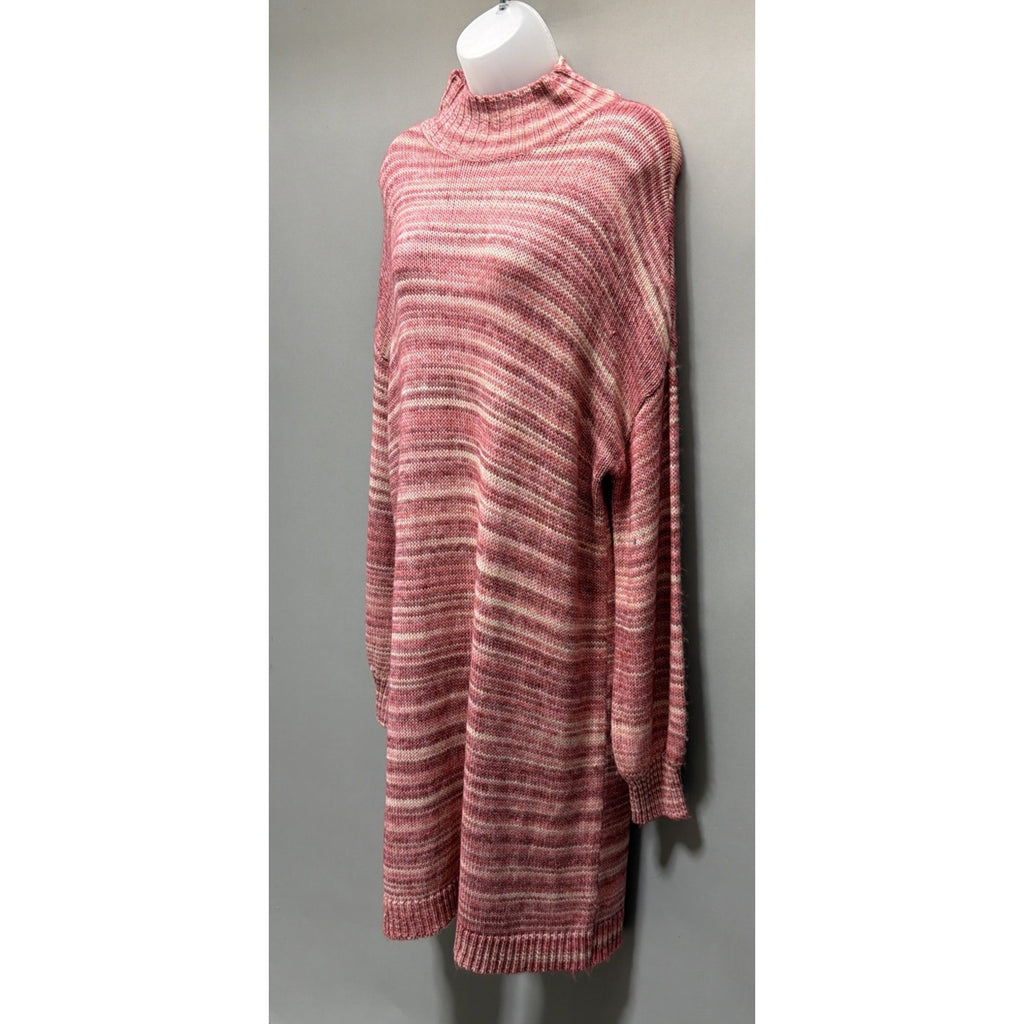 Loft Sweater Dress Womens Large Striped Knitted Mock Neck Smocked Boho NWT
