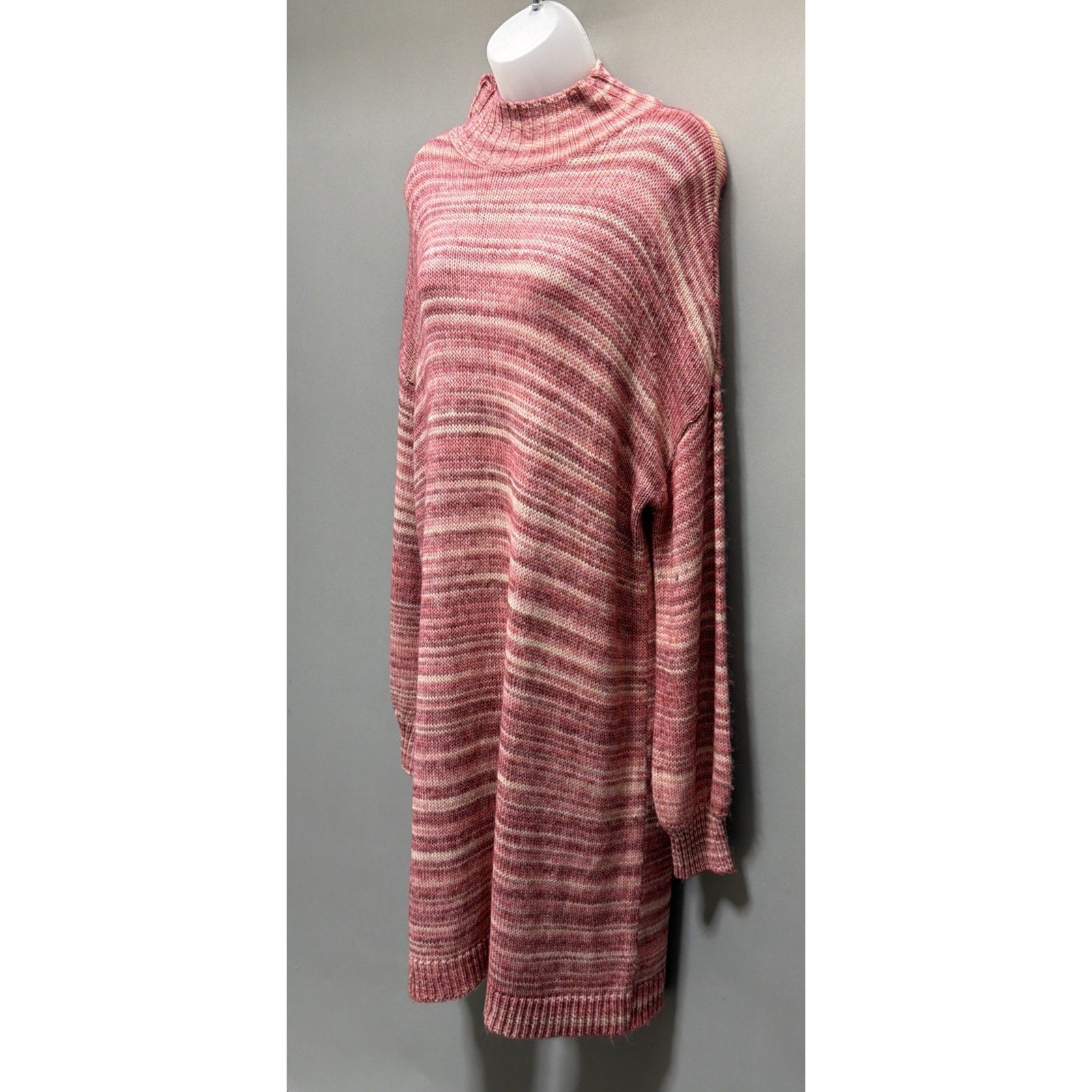Loft Sweater Dress Womens Large Striped Knitted Mock Neck Smocked Boho NWT