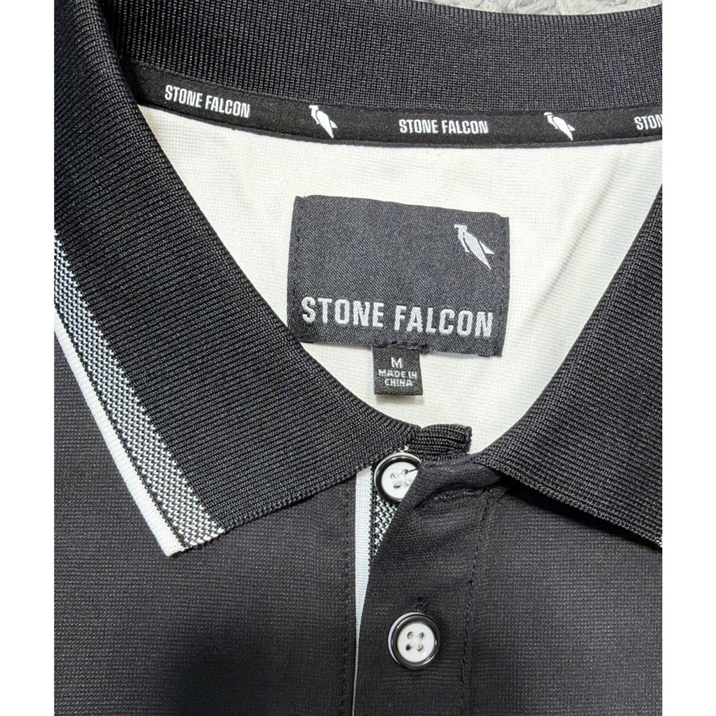 Stone Falcon Polo Shirt Mens M Black Pullover Stretch Casual 3 Button