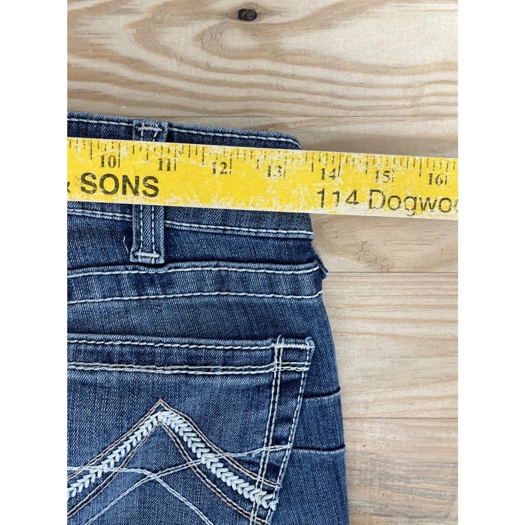 Ariat Real Embroidered Blue Denim Whiskered Western Straight Jeans Women's 25S