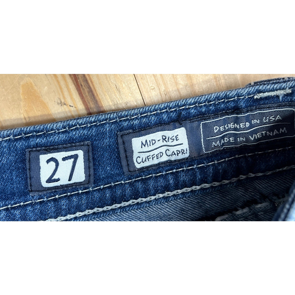 Miss Me Jeans Womens 27 cuffed capri blue Denim embellished Embroidered ☮️