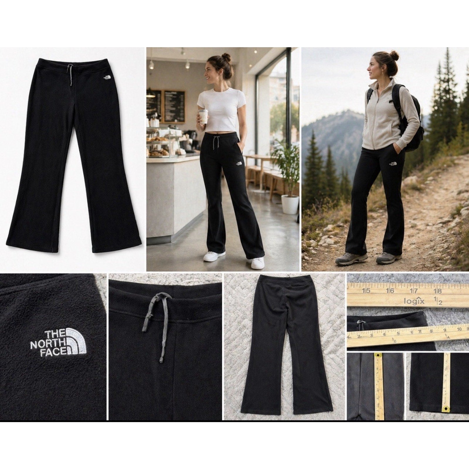 The North Face Womens Black Fleece Pants Bootcut Drawstring Outdoor M/L