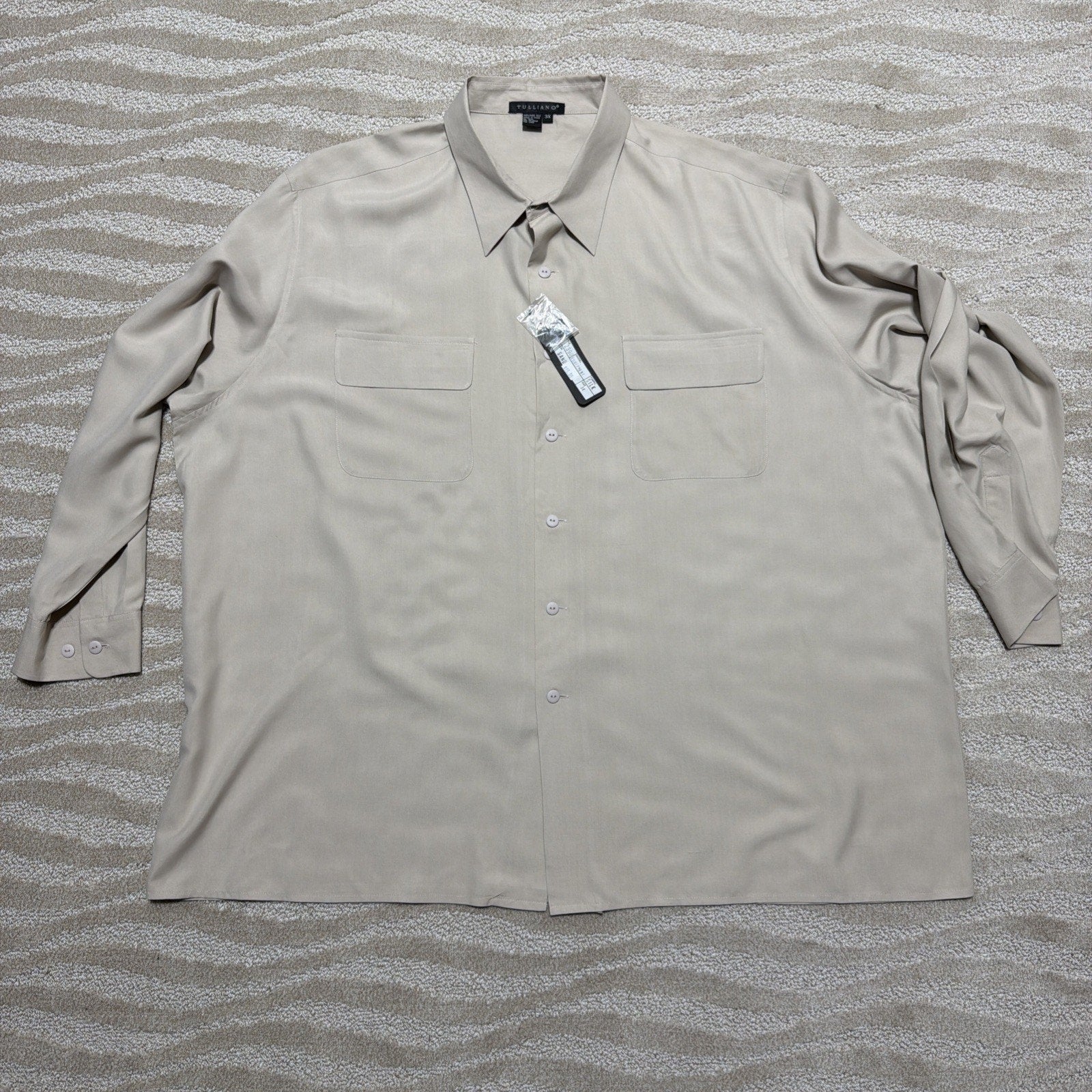 Tulliano 100% Pure Silk Sand Button Front Shirt Menswear Bg3X Luxury Pocket NWT