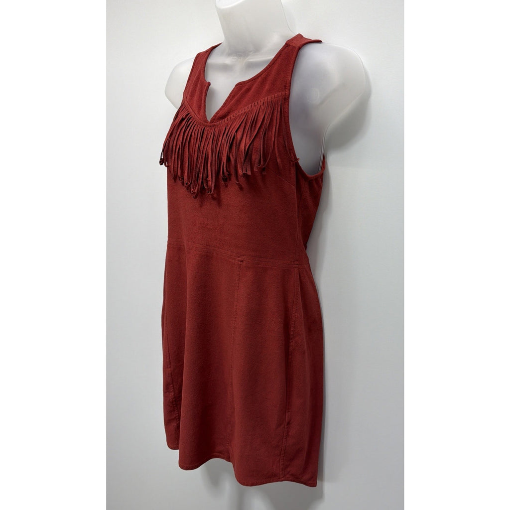 Express Red Faux Suede Fringe Dress Size Extra Small