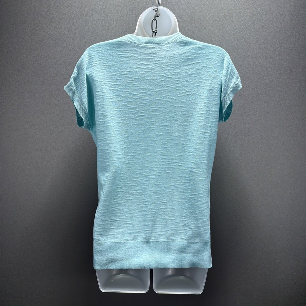 LOFT Aqua Blue Textured Knit Cap-Sleeve Top Size XS