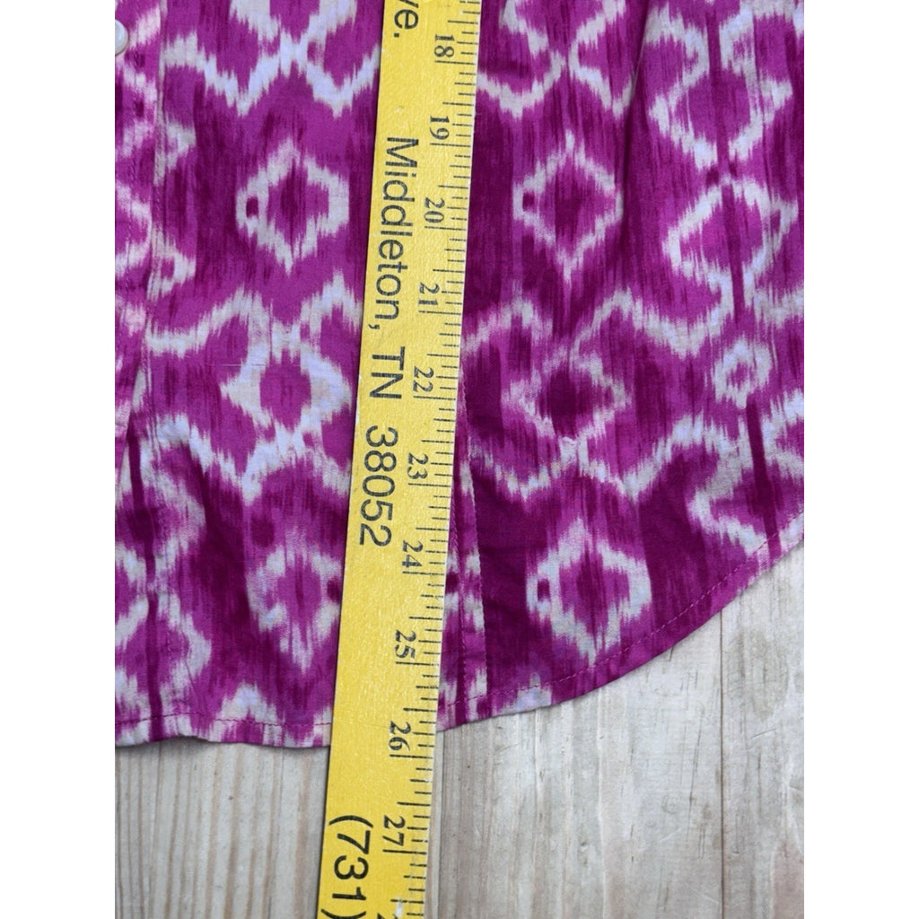 Michael Kors Women’s Top Pink Printed Long Sleeve Button Down Shirt Sz Medium