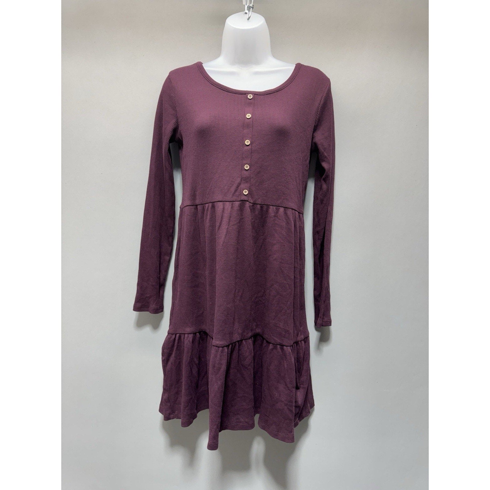 GAP Kids XXL 14-16 Waffle Knit Dress Purple Henley Tiered Long Sleeve NWT