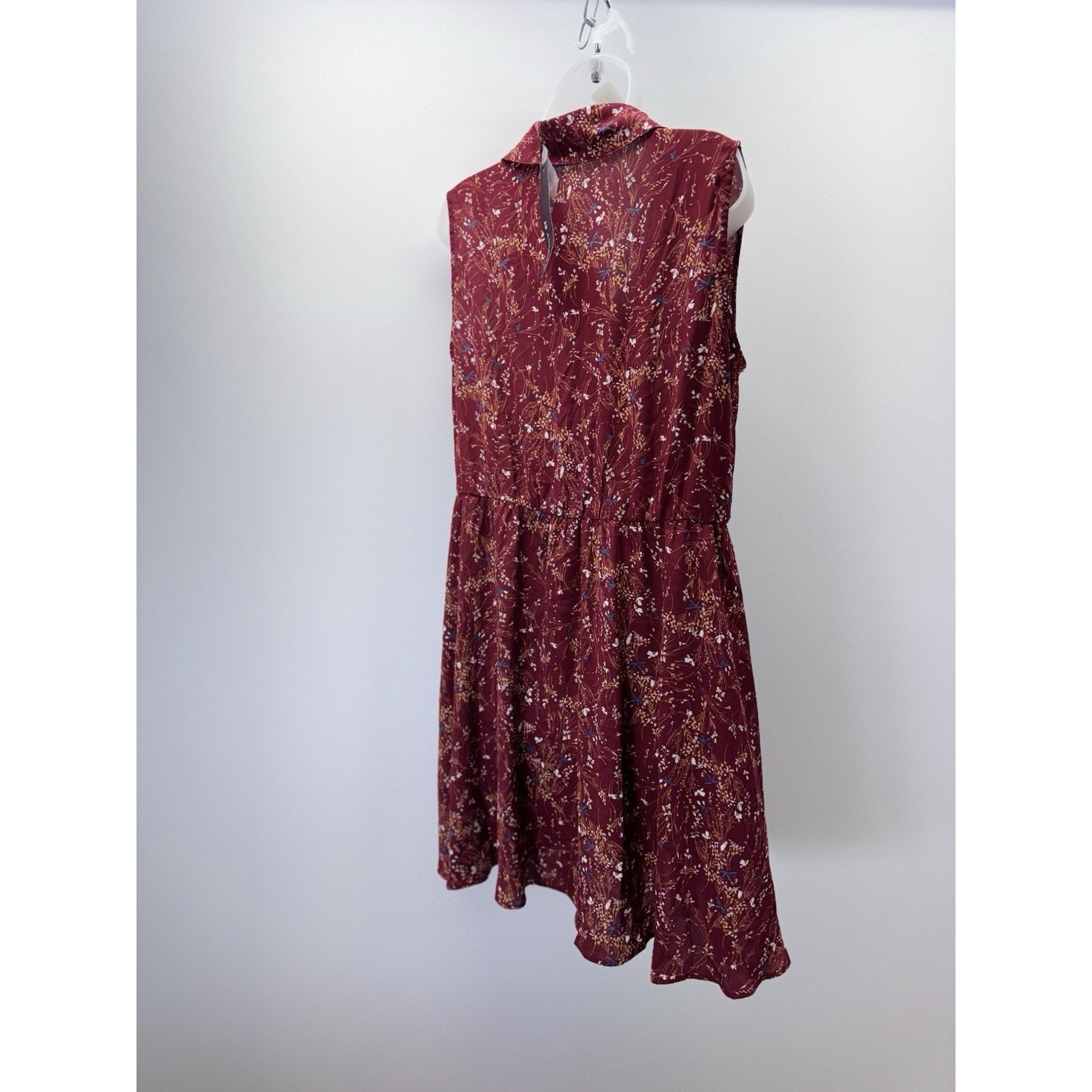 Allegra K Women's Collared Button Up Midi Floral Dress Dark Red X-Large