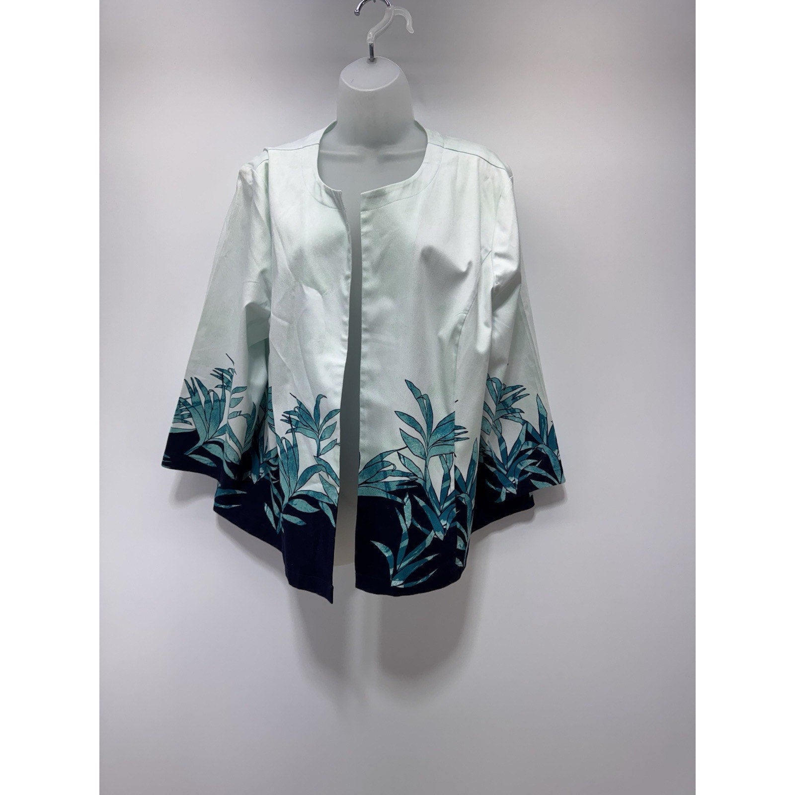 Chicos Crown Crane Bird Floral Print Open Front Jacket 3/4 Sleeves Women’s 4 XXL