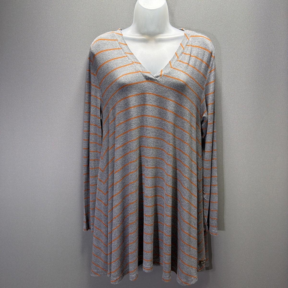 Matilda Jane Wind Song Tee Tunic Top Grey Orange Striped Size Large