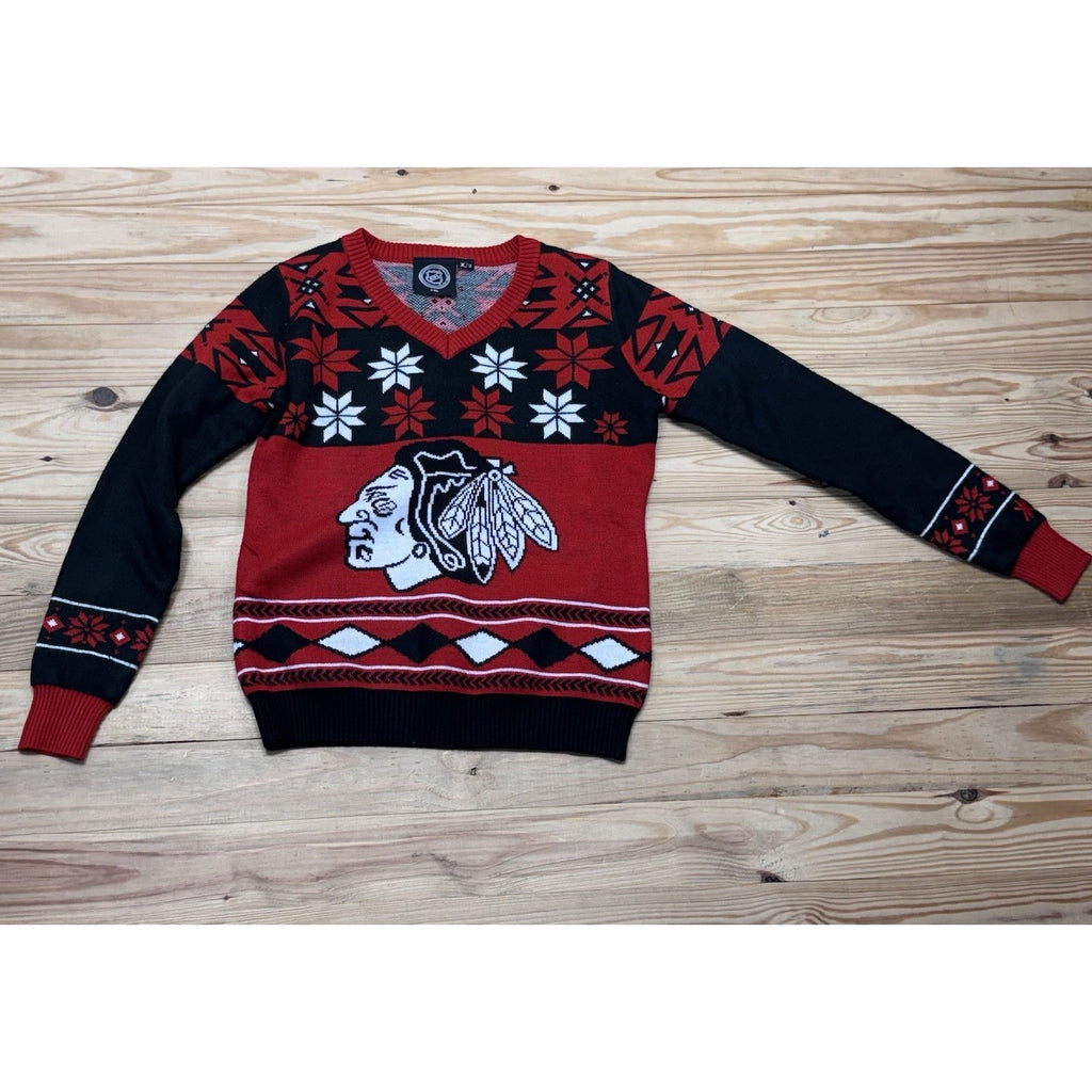 Chicago Blackhawks NHL Christmas Sweater Official V-Neck Women’s Size M Runs Sm