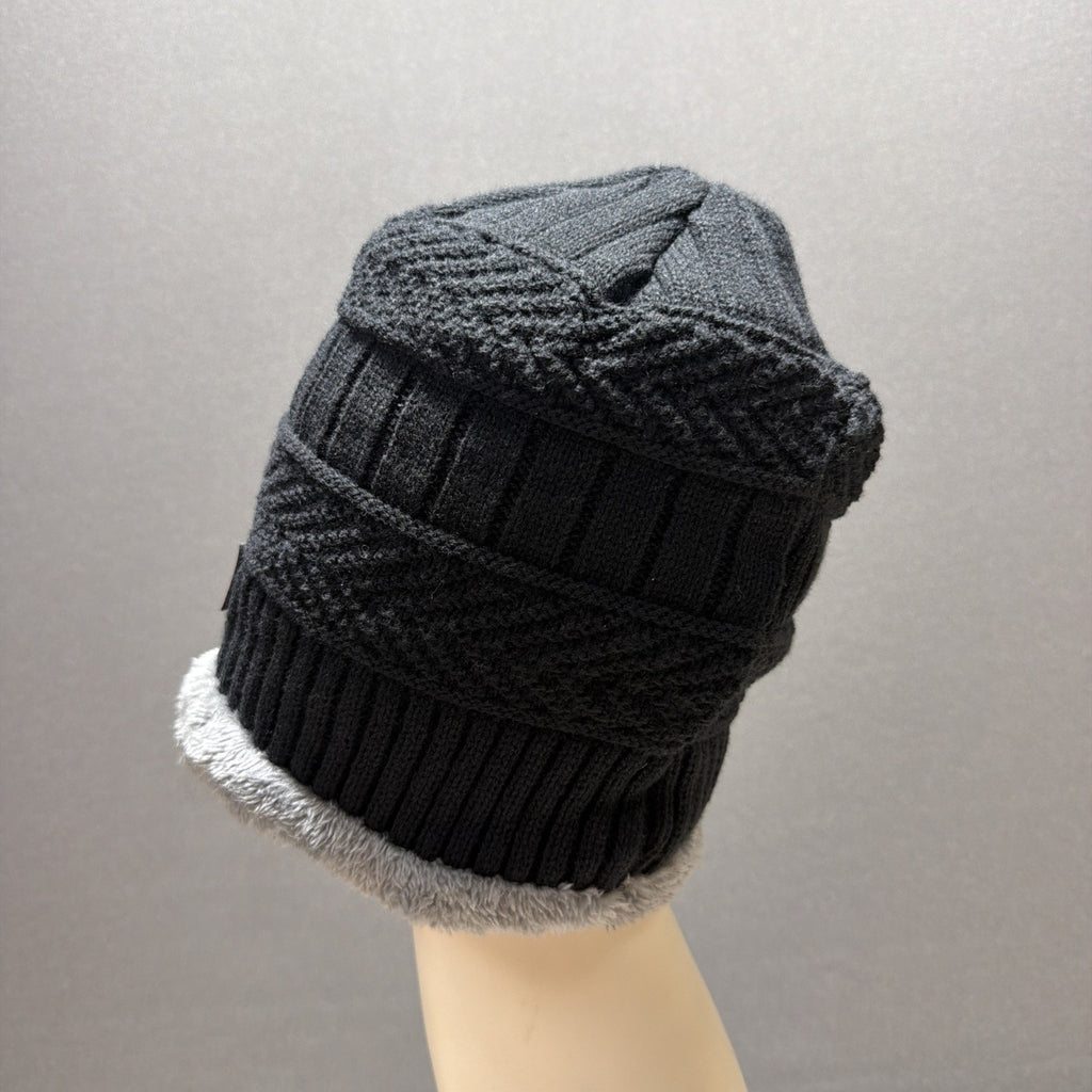 Black Serremo Beanie Hat Sherpa Lined