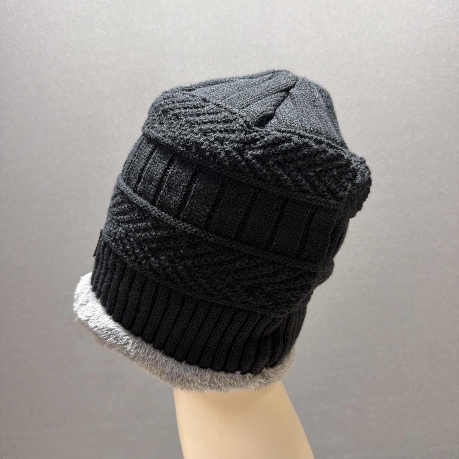 Black Serremo Beanie Hat Sherpa Lined