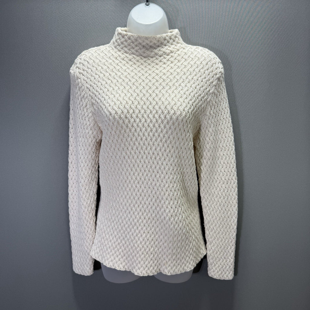 Wainscott Sweater Womens L Cream 100% Cotton Basketweave Mock Neck Pullover