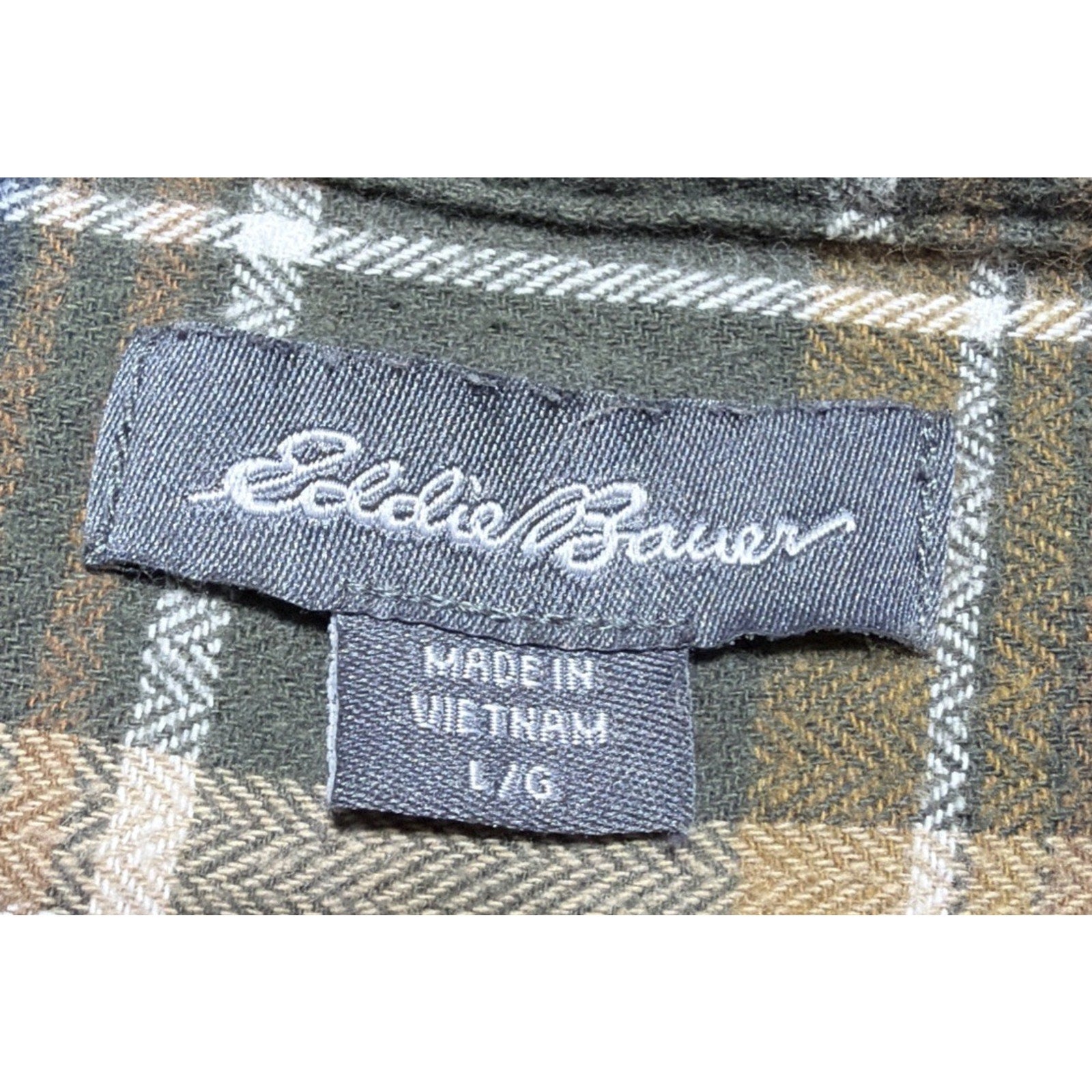 Eddie Bauer Mens L Bristol Flannel Button Down Shirt Brown Plaid Outdoors Casual