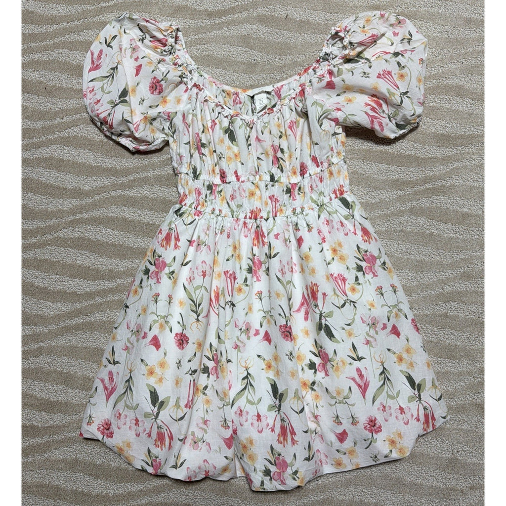 H&M Womens Floral Size Medium Bubble Hem Puff Sleeve Dress Fairy Whimsy