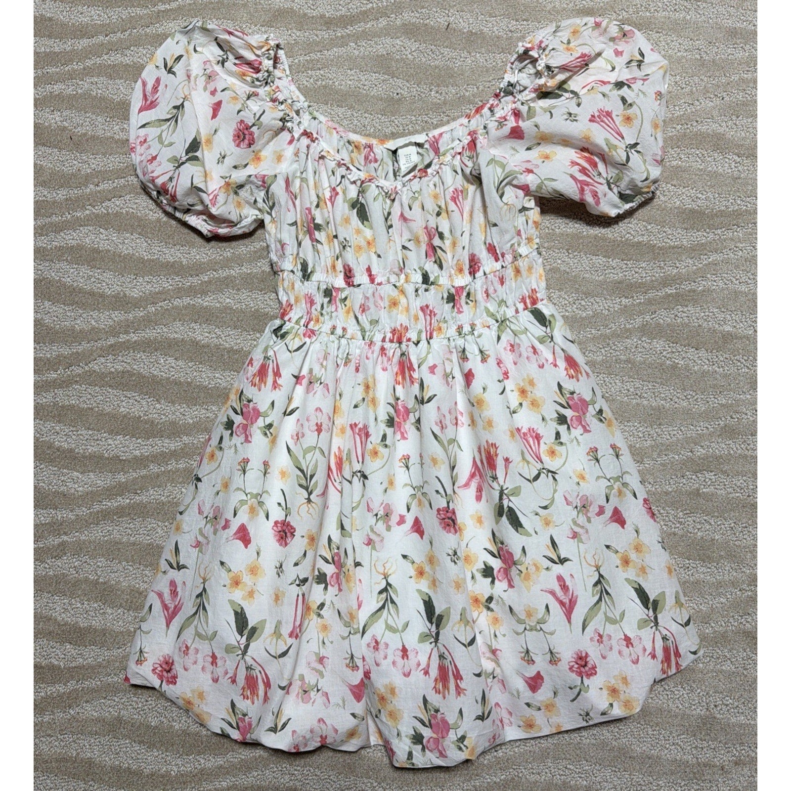 H&M Womens Floral Size Medium Bubble Hem Puff Sleeve Dress Fairy Whimsy