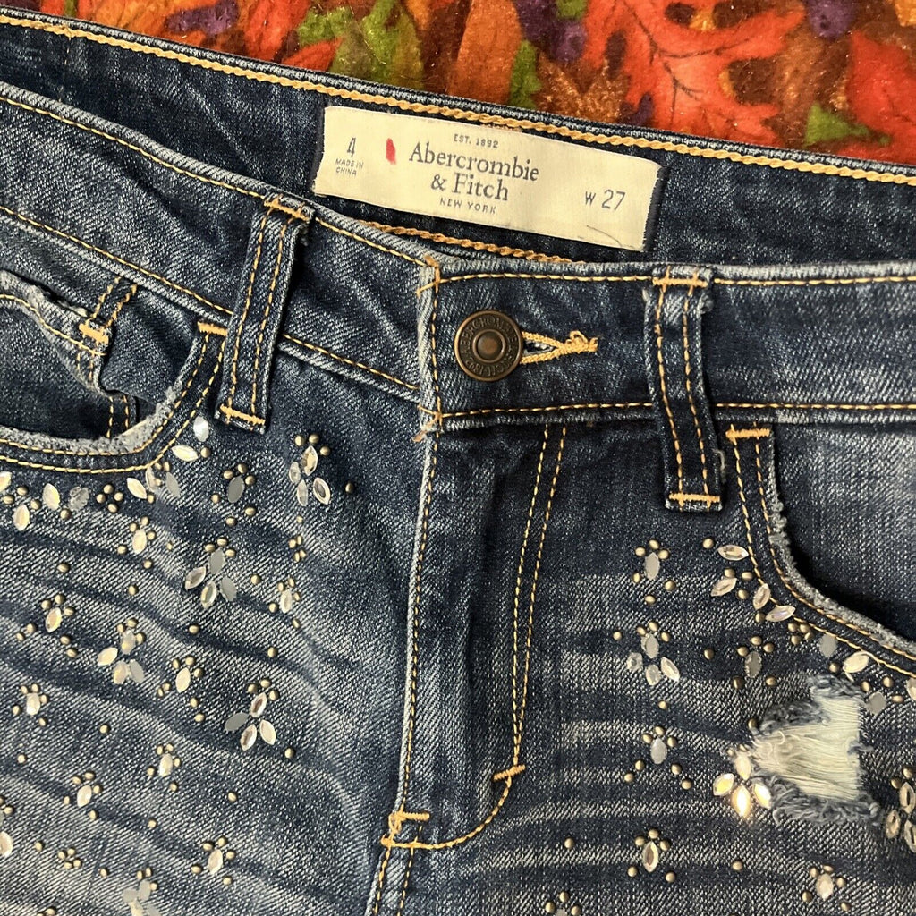 Abercrombie & Fitch Women Shine Destroyed Dark Wash Super Skinny Jeans 4 27