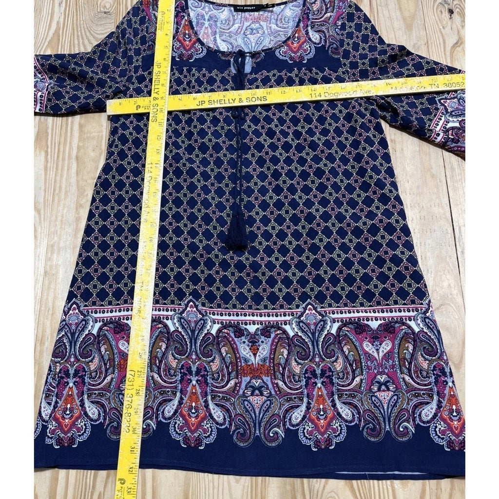 Blu Pepper Paisley Women's Dress Size S Lined navy blue keyhole sheath boho
