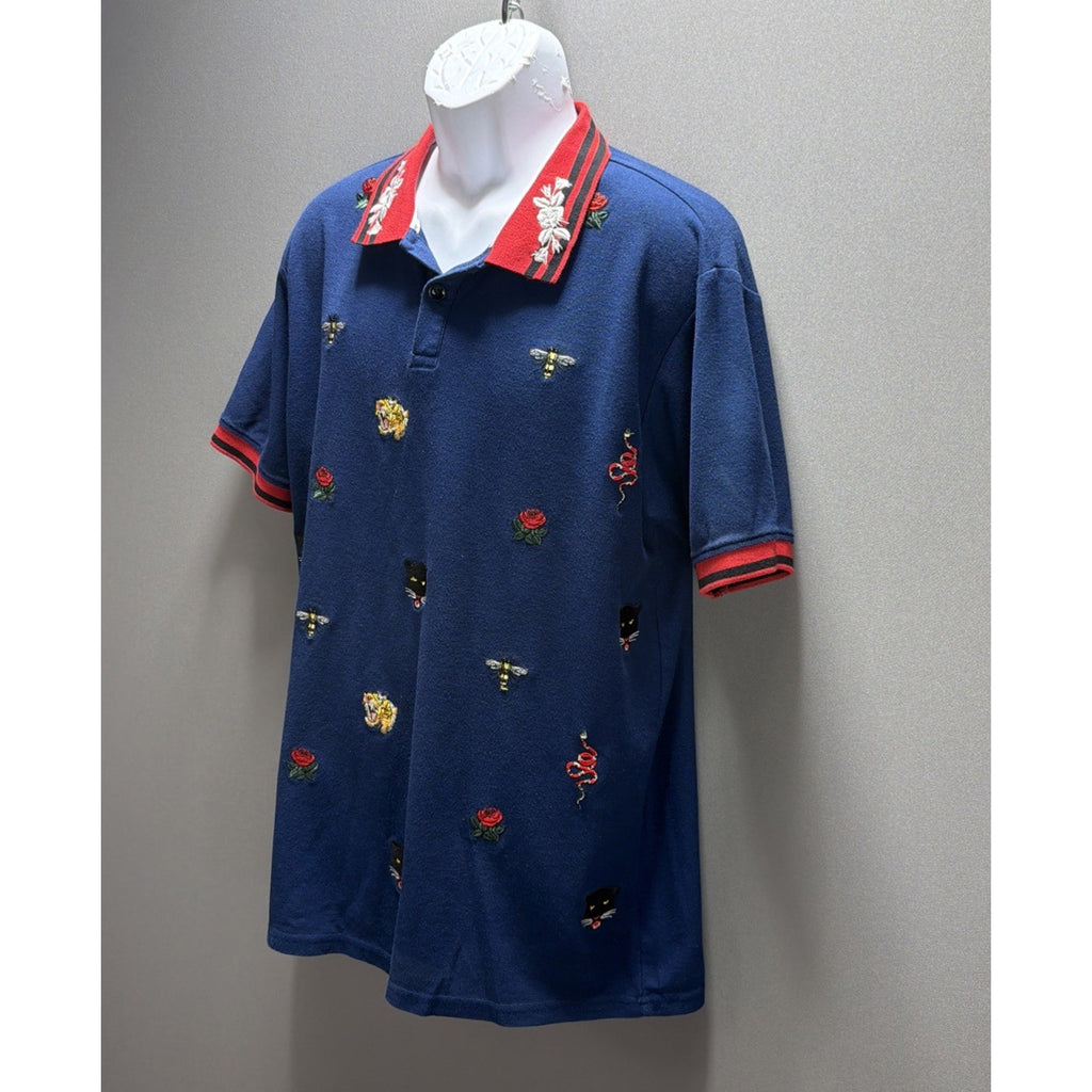 RS1NE Men's Embroidered Blue Short Sleeve Polo Shirt Sz 2XL Streetwear