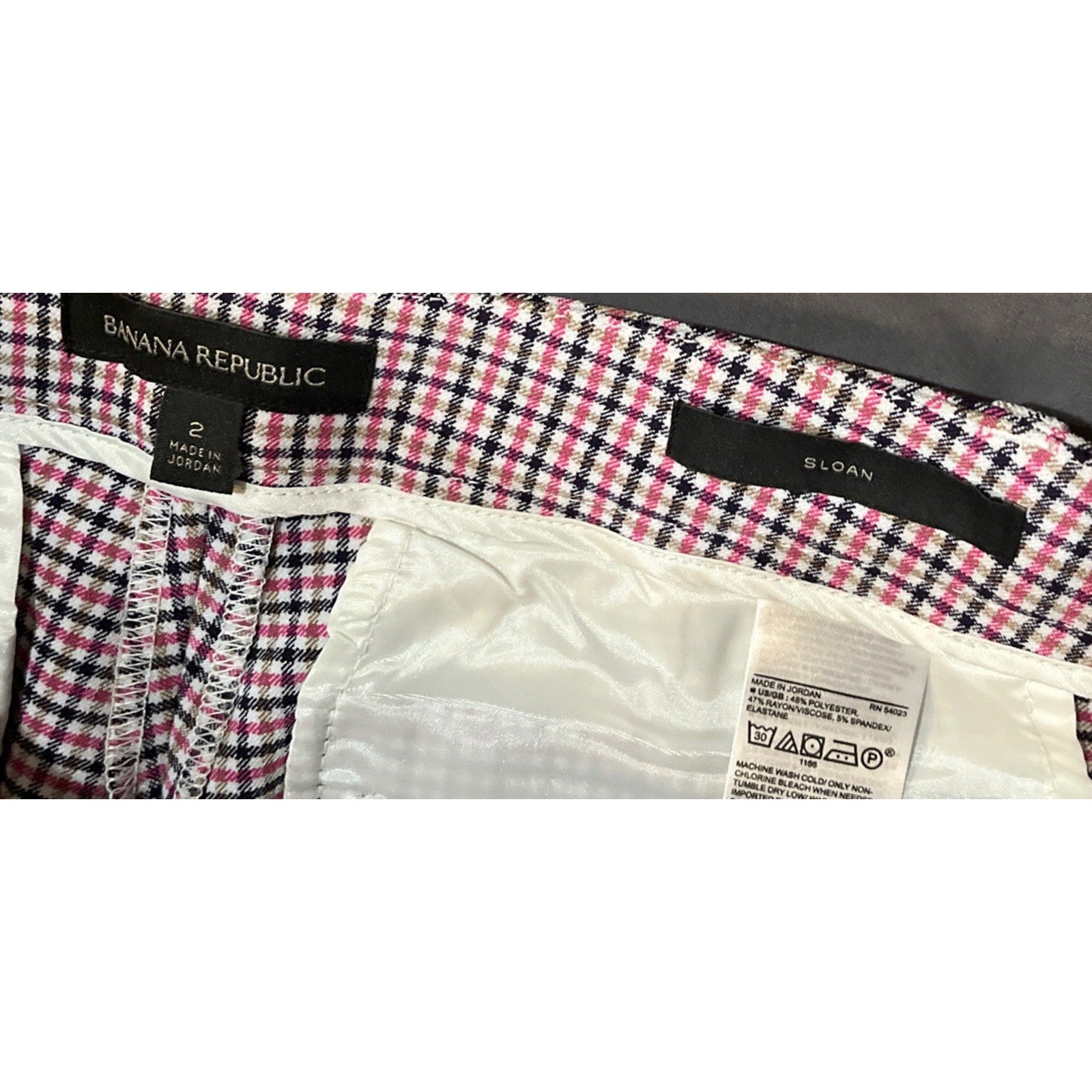 Banana Republic Sloan Dress Pants Women's Size 2 Pink Plaid Mid Rise 30x28