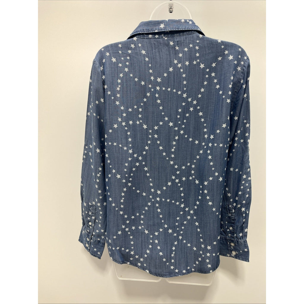 Eco Malibu Women’s Blue Star Print Long Sleeve Button Up Top Size Small